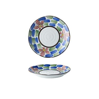 Imagem de Prato de macarrão chinês vintage cerâmica prato de jantar de porcelana redondo de 20,3 cm prato de bife para casa prato de cozinha seguro para lava-louças (cor: C)
