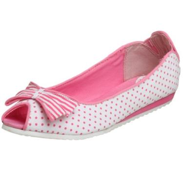 Imagem de UNIONBAY Criança pequena/criança grande Queenie-dot-g Peep Toe Sapatilha, Branco/Rosa, 11.5 Little Kid