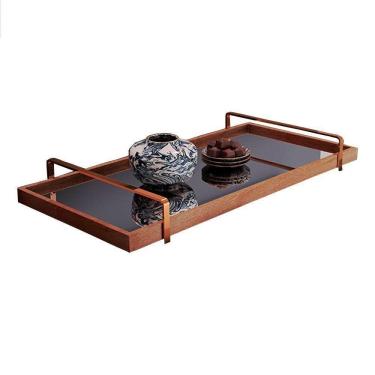 Imagem de Bandeja Decorativa Espelhada Alça Cobreada Larflex Castanho