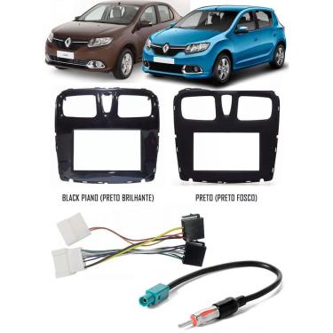 Imagem de Moldura De Painel 2 Din + Chicote Adaptador De Antena Renault Sandero E Logan 2015 Á 2019 + Suportes De Fixação Laterais