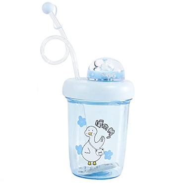 Imagem de Copo de unicórnio com canudo para garrafa de água, copo para congelador com tampa para piquenique presente de aniversário (pato azul 4, 390 ml)