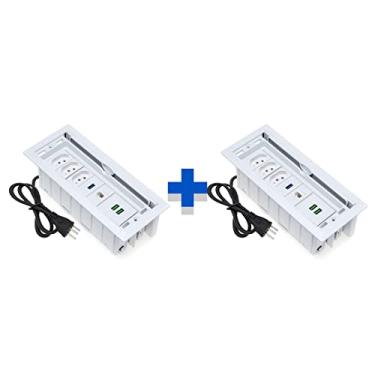 Imagem de Kit 2 Caixas De Tomadas 7 Blocos 3 Tomadas 10A 2 USB Rj-45 COR:BRANCO