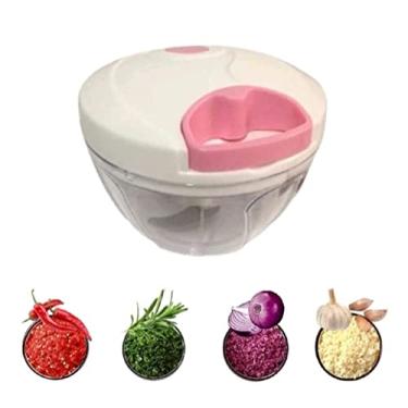 Imagem de Mini Processador de Alimentos Triturador Manual 3 Lâminas com Corda Retrátil (Rosa)