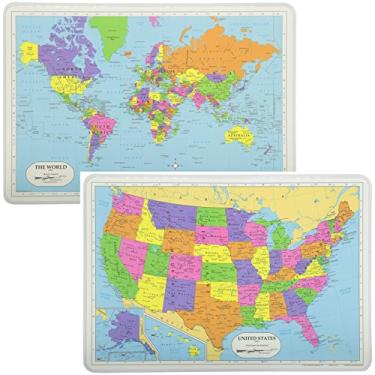 Imagem de Painless Learning Jogos Americanos Educativos Mapa dos EUA e Mapa Mundial Antiderrapante Lavável
