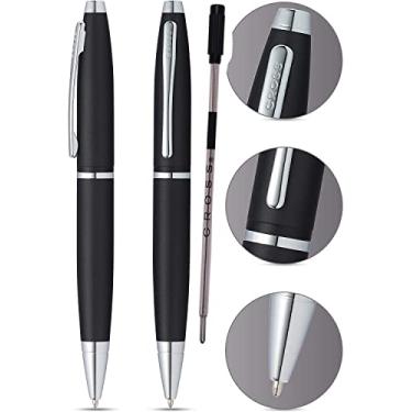 Imagem de Cross Calais Tambor preto acetinado com faixa média de assinatura cruzada e caneta esferográfica de compromisso polida e refil preto bônus