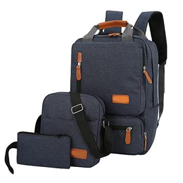 Imagem de Conjunto de mochila para laptop 3 peças feminina masculina mochila de grande capacidade com bolsa de ombro bolso pequeno para viagens negócios trabalho faculdade, marinho, 40 * 28 cm