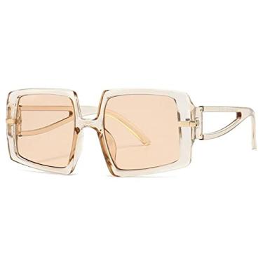 Imagem de Óculos de sol femininos quadrados na moda moda superdimensionado grande preto branco com braços recortados óculos de sol uv400 tons, chmapgne, tamanho único