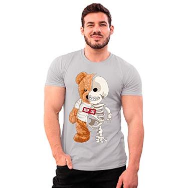 Imagem de Camiseta Teddy Urso Caveira Shap Life Pelúcia Algodão Cor:Cinza;Tamanho:G