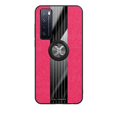 Imagem de Caso do flip do telefone móvel Compatível com Huawei Nova 7 Case, com Magnetic 360° Kickstand Case, Multifuncional Case Cloth Textue Shockproof TPU Protective Duty Case Capa de caso (Color : Rojo)