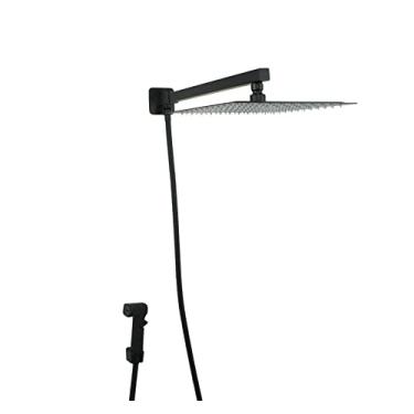 Imagem de Ducha Chuveiro Black inox 25x25 cm Com Desviador e Ducha Manual Quadrada