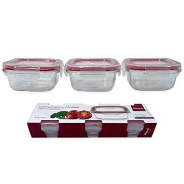 Imagem de Kit 3 Potes Vidro 170Ml Quadrado Vedação Hermética Wincy