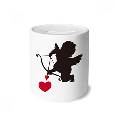 Imagem de DIYthinker Caixa de moedas de cerâmica com estampa de anjo de coração de anjo do Cupido Amor Presente