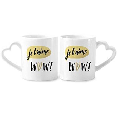 Imagem de Canecas de casal Je T'Aime I Love You estilo citação de cerâmica branca amante copo coração alça 355 ml