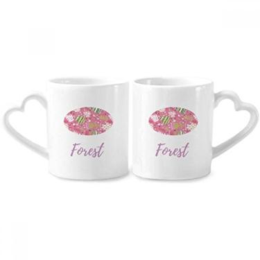 Imagem de Conjunto de canecas de porcelana para casal com tinta de flor colorida e alça de coração