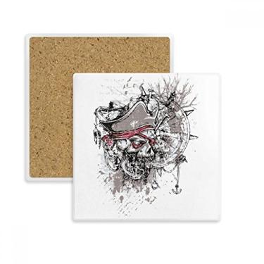 Imagem de Graffiti Street Pirata Leme Caveira Quadrada Porta-copos Porta-copos Caneca Suporte Subplaca Pedra de Isolamento