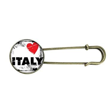 Imagem de I Love Italy Palavra Amor Coração Quadrado Retrô Metal Broche Clipe Joias