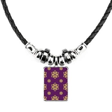 Imagem de DIYthinker Colar com padrão decorativo dourado roxo Tailândia joia Torque pingente de corda de couro