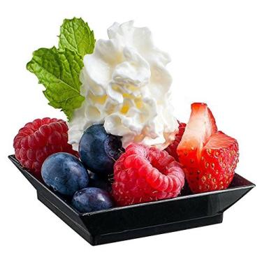 Imagem de Mini pratos de sobremesa Zappy Square de 6 x 6 cm - 100 pratos de plástico rígido descartáveis para pequenas amostras de sabor, Preto, 1