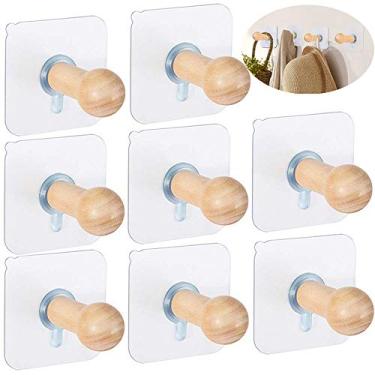 Imagem de Ganchos Adesivos FOTYRIG de Madeira para Parede 3,6 kg, Cabide para Chapéu, Suporte para Pendurar Casacos, para Banheiro, Porta, Armário, Guarda-Roupa – 8 Unidades