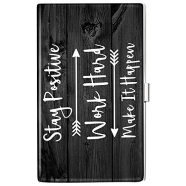 Imagem de Swooflia Porta-cartão de visita carteira para homens e mulheres metal preto citação inspiradora fina bolsa de bolso quadrada presentes bonitos para corretores de imóveis agentes imobiliários