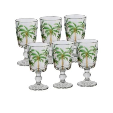 Imagem de Lyor CJ 6 TAÇAS P/ÁGUA DE VIDRO TROPICAL PALM HAND PAINTING 310ml