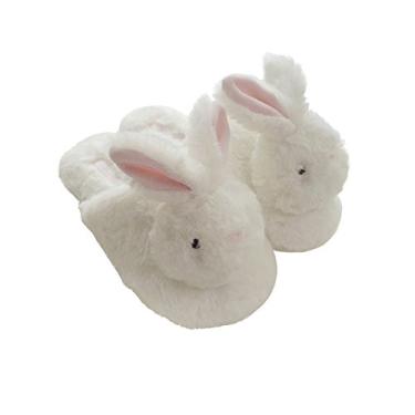 Imagem de Pantufas de unicórnio femininas de pelúcia da Millffy Sapatos de coelho para uso interno em casa e quarto, White Rabbit, 7-8