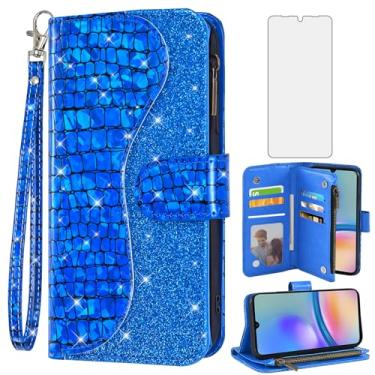 Imagem de Asuwish Capa de telefone para Samsung Galaxy A05s/A05 capa carteira com protetor de tela e alça de pulso de couro com glitter com zíper flip suporte para cartão de crédito celular Ao5s Ao5 A 05s 05