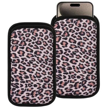 Imagem de Bolsa de neoprene para celular compatível com Apple iPhone 15 14 Pro Max Galaxy S24 S23 Ultra S24+ S23 FE A55 A54 A15 A14 OnePlus 12 12R Pixel 8 7 Pro Nokia G310 (grande, leopardo marrom)