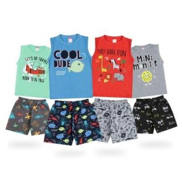 Imagem de Roupa Infantil de Verão Kit 4 Conjuntos de Menino Tam. 1/2/3/4/6/8 Anos-Masculino