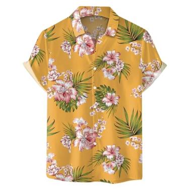 Imagem de Aniywn Camisa masculina de verão, praia, casamento, havaiana, floral, manga curta, ajuste relaxado, algodão, linho, camisa casual com botões, A8 - Rosa, G