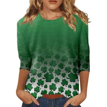 Imagem de Camiseta feminina do Dia de São Patrício com trevo irlandês verde, gola redonda, ajuste solto, engraçada, para professores, tops casuais para o dia de São Patrício, 0119-verde, G