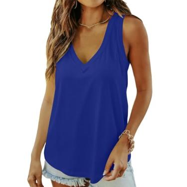 Imagem de DB MOON Camisetas femininas de verão sem mangas, gola V profunda, caimento solto, Azul royal, P