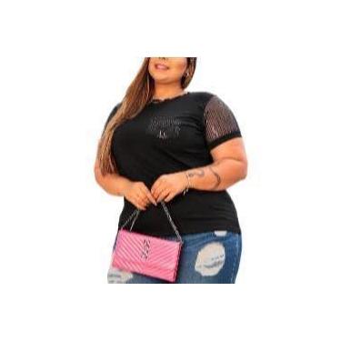 Imagem de Blusa Tshirt Plus Size Manga Curta Paete Feminino Casual - Filó Modas