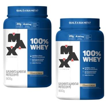 Imagem de Combo 02 Whey 100% Concentrado Max Titanium Pote 900g Max Titanium (900, Cookies)
