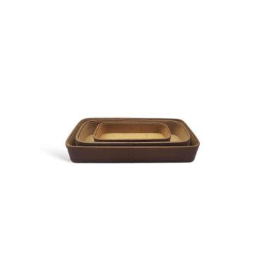 Imagem de Conjunto 3 Bandejas Decorativas em Couro Sintético Marrom TH0071 BTC