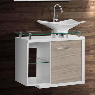 Imagem de Gabinete Toucador Para Banheiro Dama Tampo Em Vidro 64cm Branco Maple