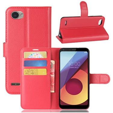 Imagem de NEKOYA Capa para LG Q6 Plus, capa carteira flip de couro PU premium com compartimento para cartão, suporte e fecho magnético [capa interna de TPU à prova de choque] Compatível com LG Q6 Plus