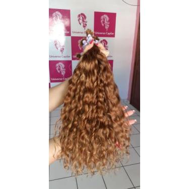 Imagem de Cabelo humano cacheado loiro mel 50cm - Universo capilar