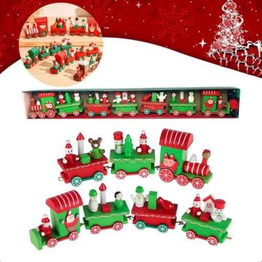 Imagem de Trem De Madeira Decoração Natal Vintage Trenzinho Brinquedo - Klizz