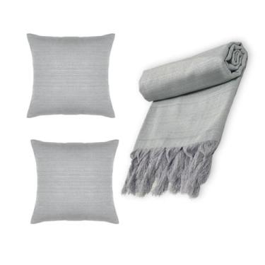 Imagem de Kit Manta Xale Grande para Sofá e Cama Lisa Com 2 Capas de Almofada - 