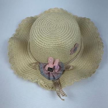 Imagem de Chapéu De Palha Sintética Infantil Moda Praia Com Coelhinho Com Elásti