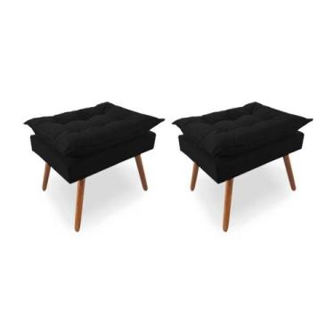Imagem de Kit 2 Puffs Decorativos Quadrados Opala Pés Palito Tecido Suede Preto 