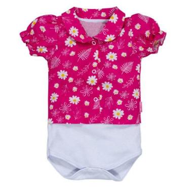 Imagem de Body para bebê menina camisa curta margarida pink - Era Uma Vez, 3-6M