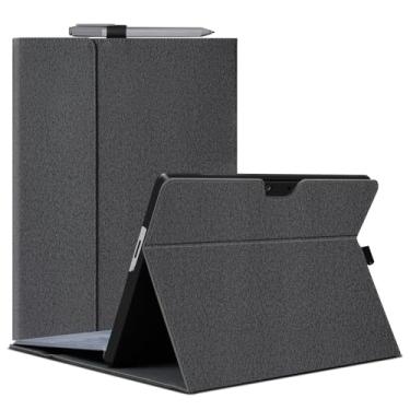 Imagem de Megoo Capa para Surface Pro 9 para Microsoft Surface Pro 11/10/9 33.0 cm, capa fólio de ajuste de vários ângulos com suporte para caneta Stylus compatível com teclado Type Cover (preto e cinza)