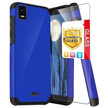 Imagem de TJS Capa compatível com Cricket Vision Plus 2022, Cricket Emmett, com protetor de tela de vidro temperado, camada dupla híbrida à prova de choque com proteção contra quedas (azul)