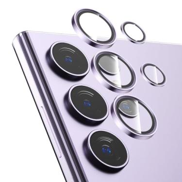 Imagem de KUZOOM Pacote com 2 protetores de lente de câmera HD de alinhamento automático 9H para Samsung Galaxy S24/S24Plus/S24 Utral, anel individual de metal, tela traseira, acessórios de decoração de filme,