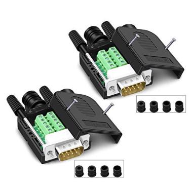 Imagem de Conector sem solda DB9 da ANMBEST com 2 peças, RS232 D-SUB Serial para 9 pinos Terminal adaptador macho placa de breakout com invólucro de bloqueio