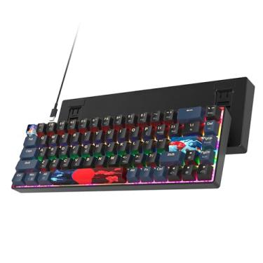 Imagem de Teclado para jogos Ussixchare 60% de 68 teclas arco-íris retroiluminado compactas com tecla vermelha para Windows PS4/5 Xbox (68 azul)