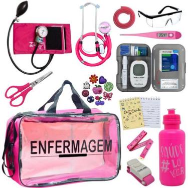 Imagem de Kit Enfermagem Transparente Medidor Glicose Aparelho Pressao Estetoscó