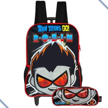 Imagem de Kit Mochila Escolar De Rodinhas Com Estojo Robin Teen Titans - Luxcel,
